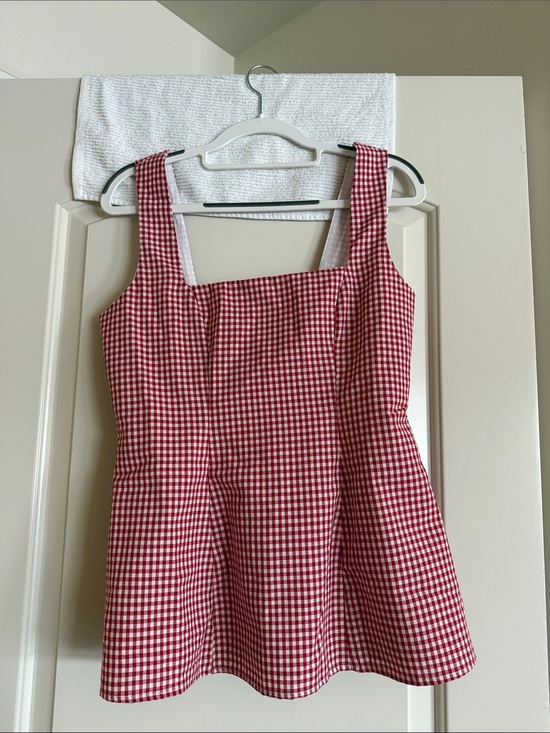 Tops - Red Gingham Square Neck Tank Top